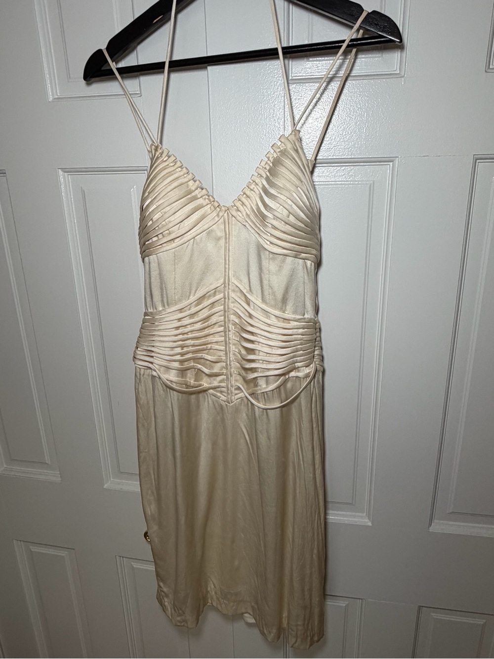 Sue Wong Cream Pleated-Detail Midi Slip Dress